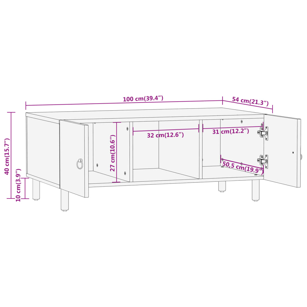 Table basse 100x54x40 cm bois de manguier massif - XIOS