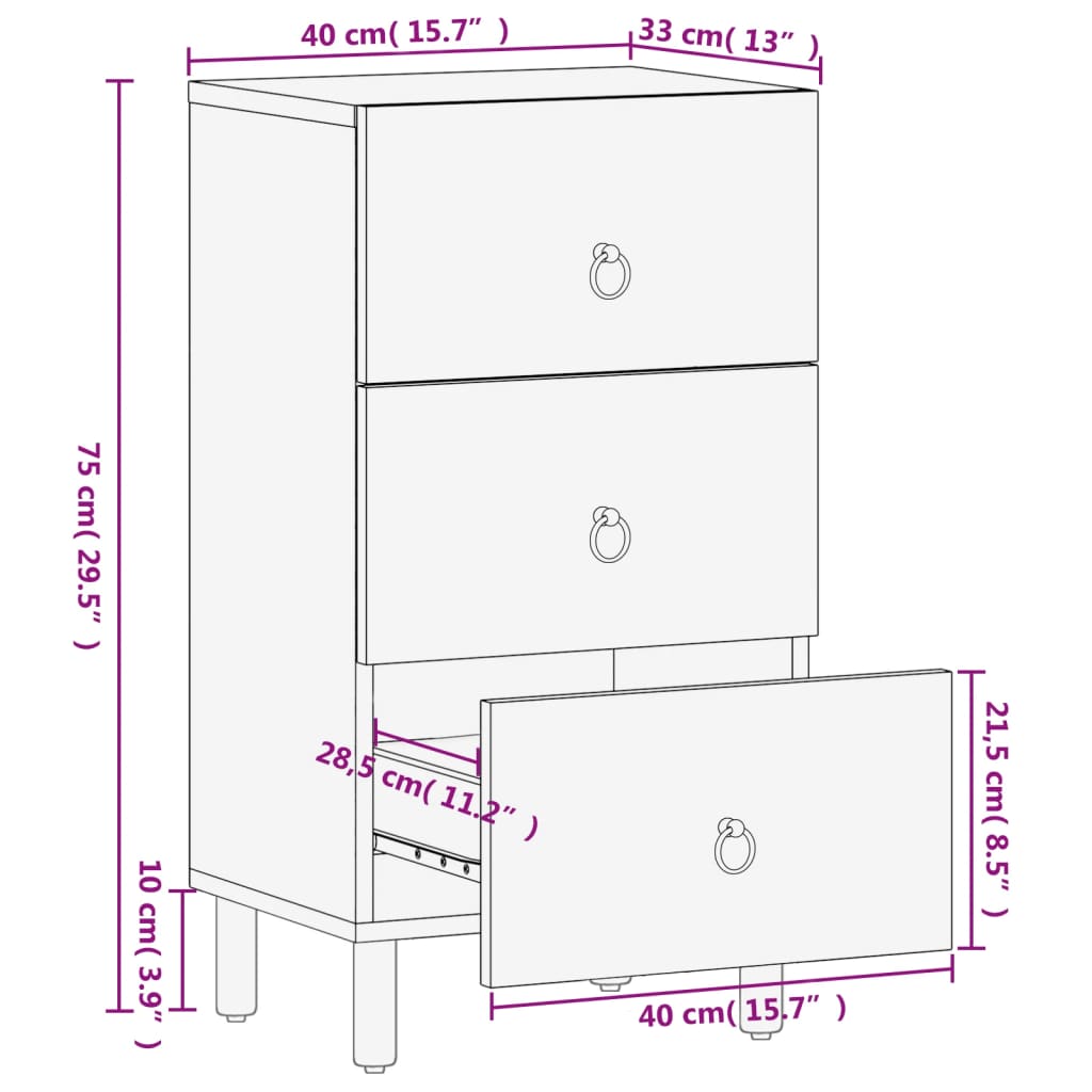 Armoire latérale 40x33x75 cm bois massif de manguier - XIOS