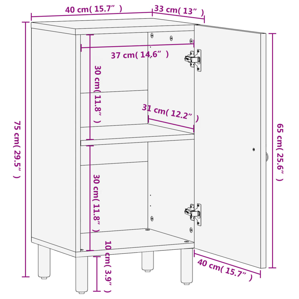 Armoire latérale 40x33x75 cm bois massif de manguier - XIOS