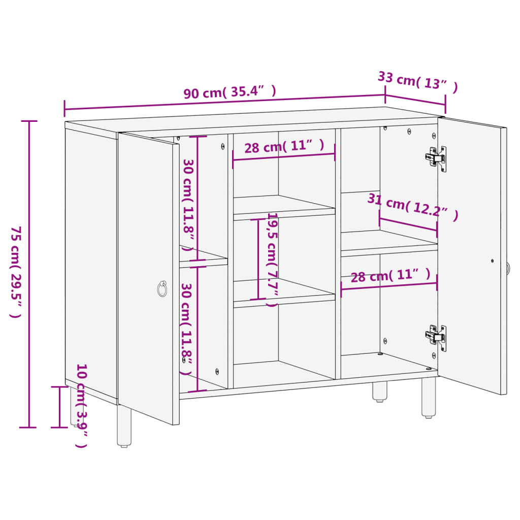 Armoire latérale 90x33x75 cm bois massif de manguier - XIOS