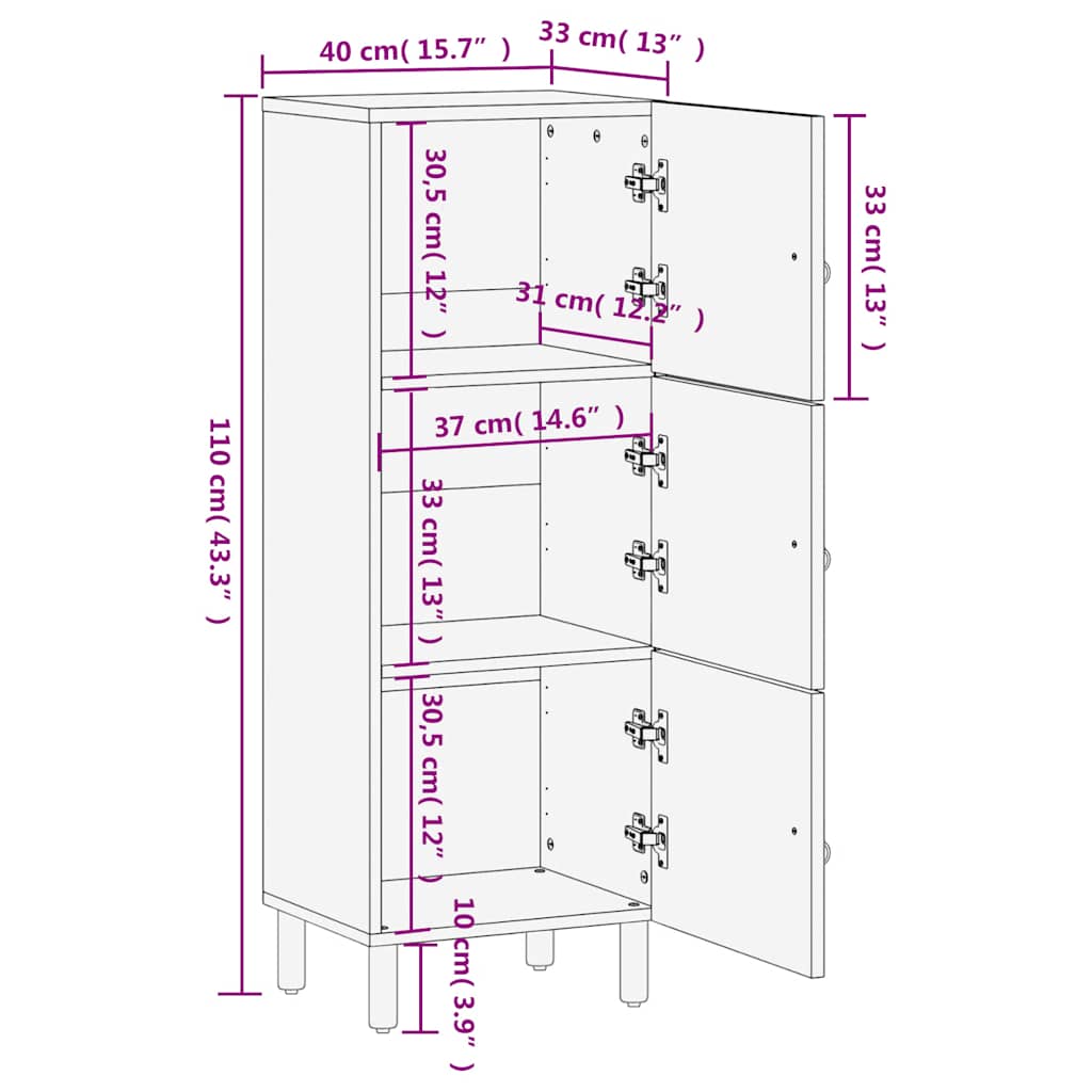 Armoire latérale 40x33x110 cm bois massif de manguier - XIOS