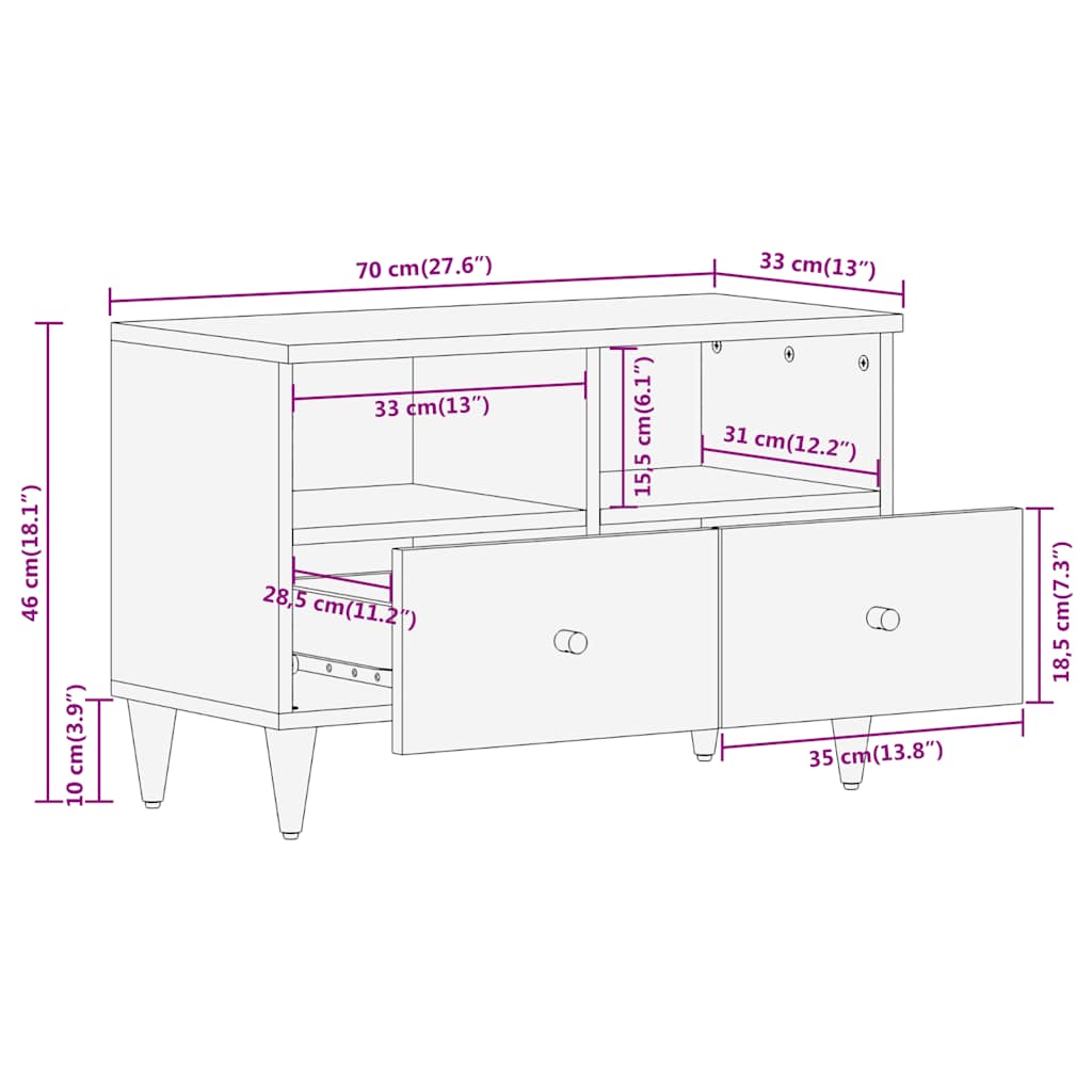 Meuble TV 70x33x46 cm Bois massif de manguier - XIOS