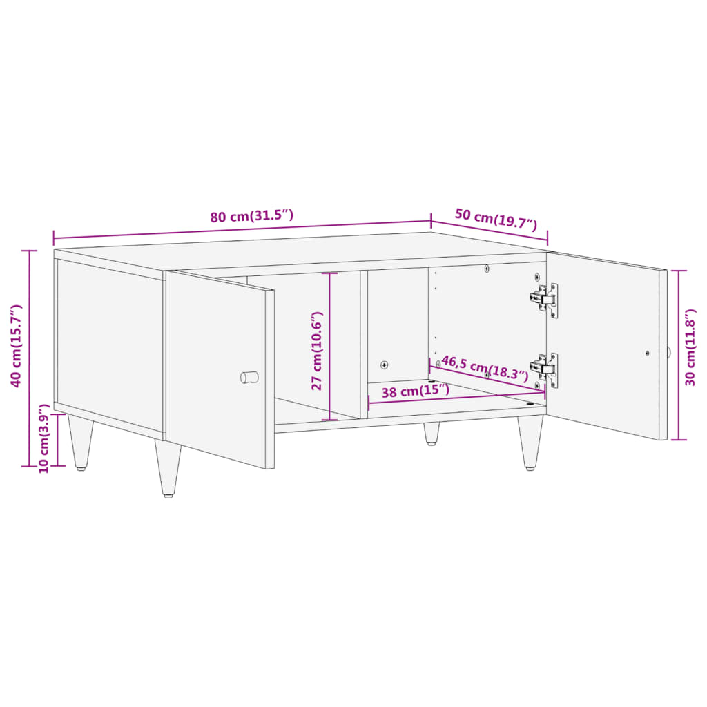 Table basse 80x50x40 cm bois de manguier massif - XIOS