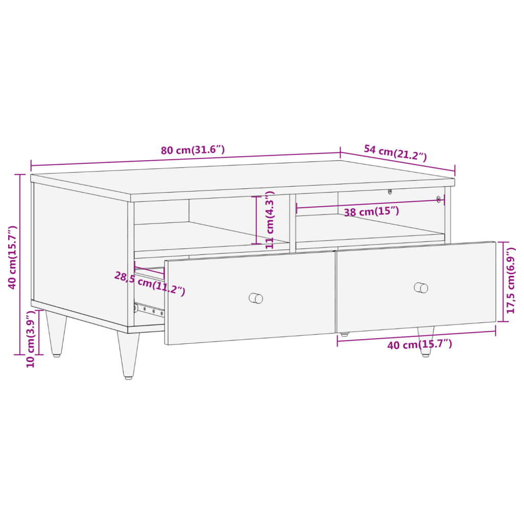Table basse 80x54x40 cm bois de manguier massif - XIOS