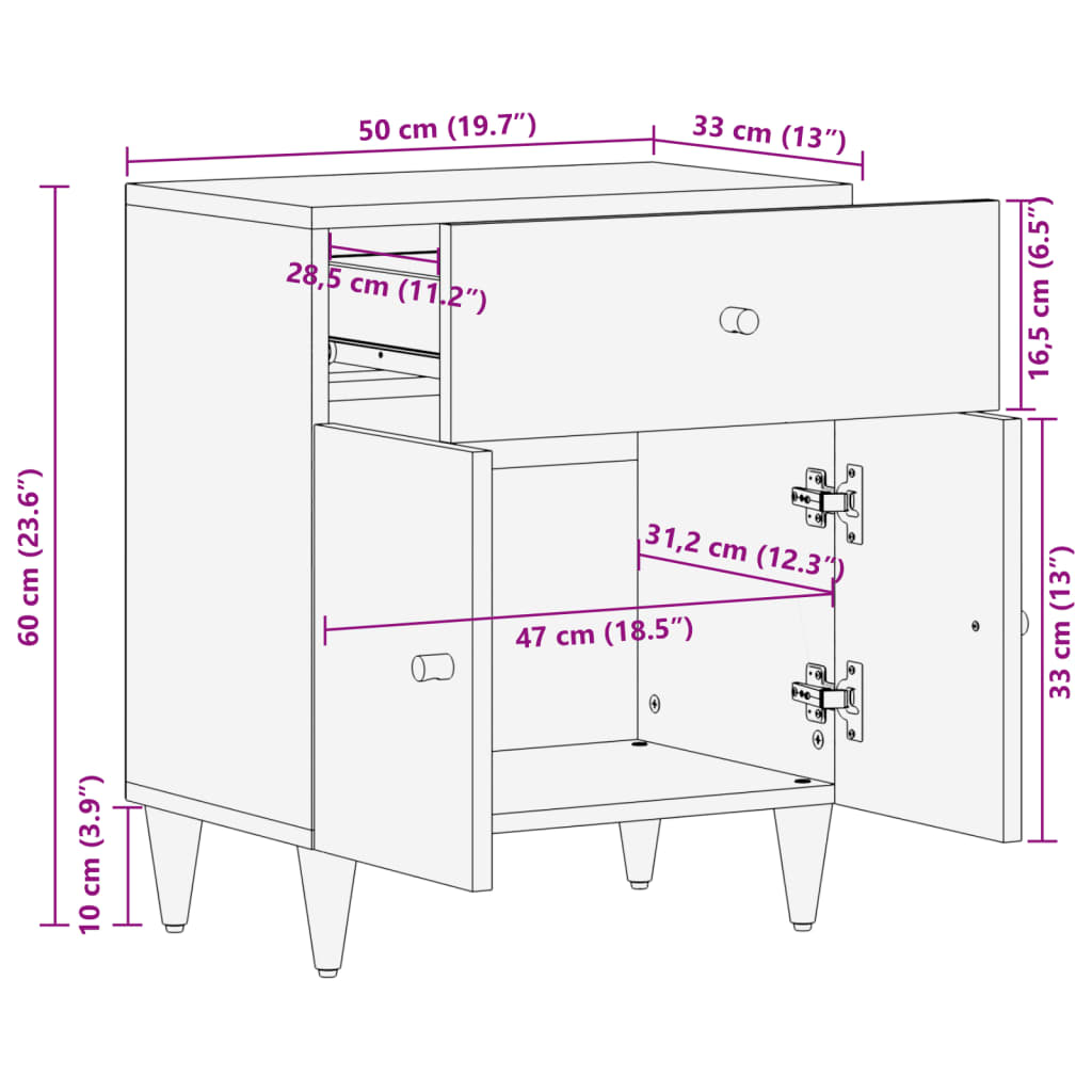 Table de chevet 50x33x60 cm bois de manguier massif - XIOS