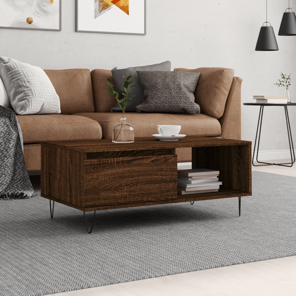 Table basse Chêne marron 90x50x36,5 cm Bois d'ingénierie - XIOS