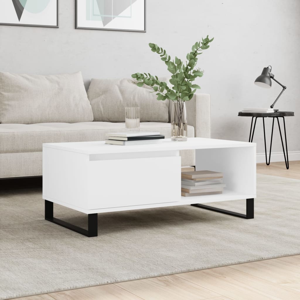 Table basse Blanc 90x50x36,5 cm Bois d'ingénierie - XIOS