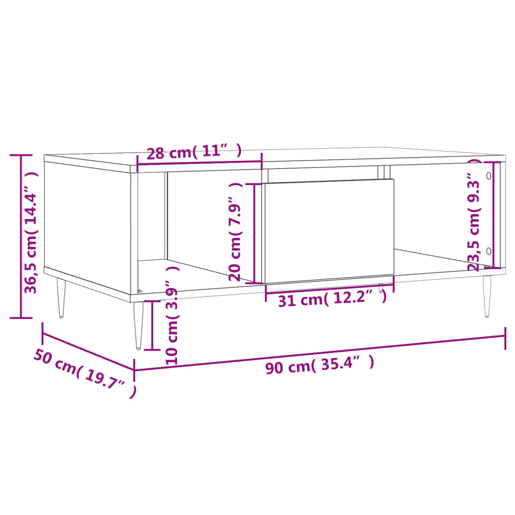 Table basse Sonoma gris 90x50x36,5 cm Bois d'ingénierie - XIOS