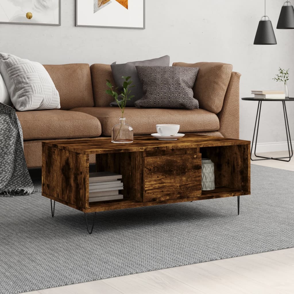 Table basse Chêne fumé 90x50x36,5 cm Bois d'ingénierie - XIOS