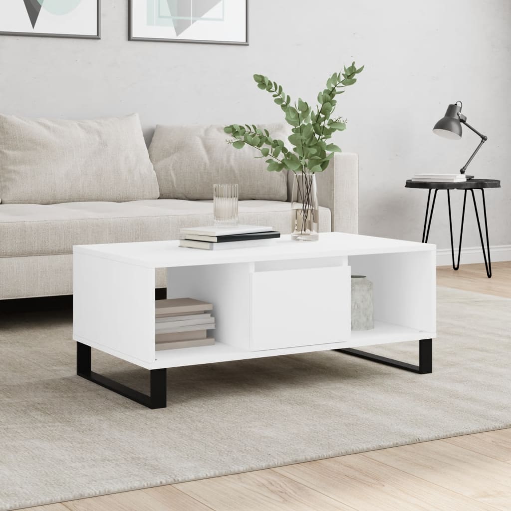 Table basse Blanc 90x50x36,5 cm Bois d'ingénierie - XIOS