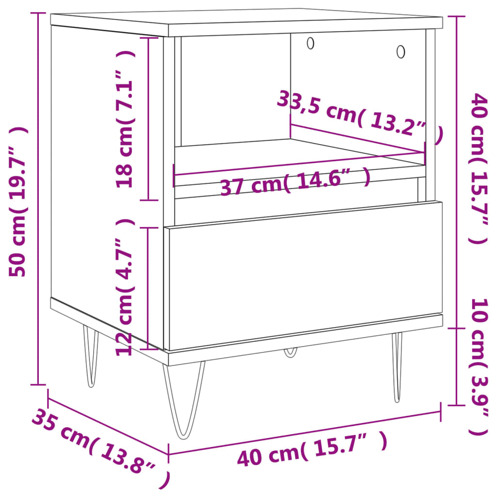 Table de chevet Blanc 40x35x50 cm Bois d’ingénierie - XIOS