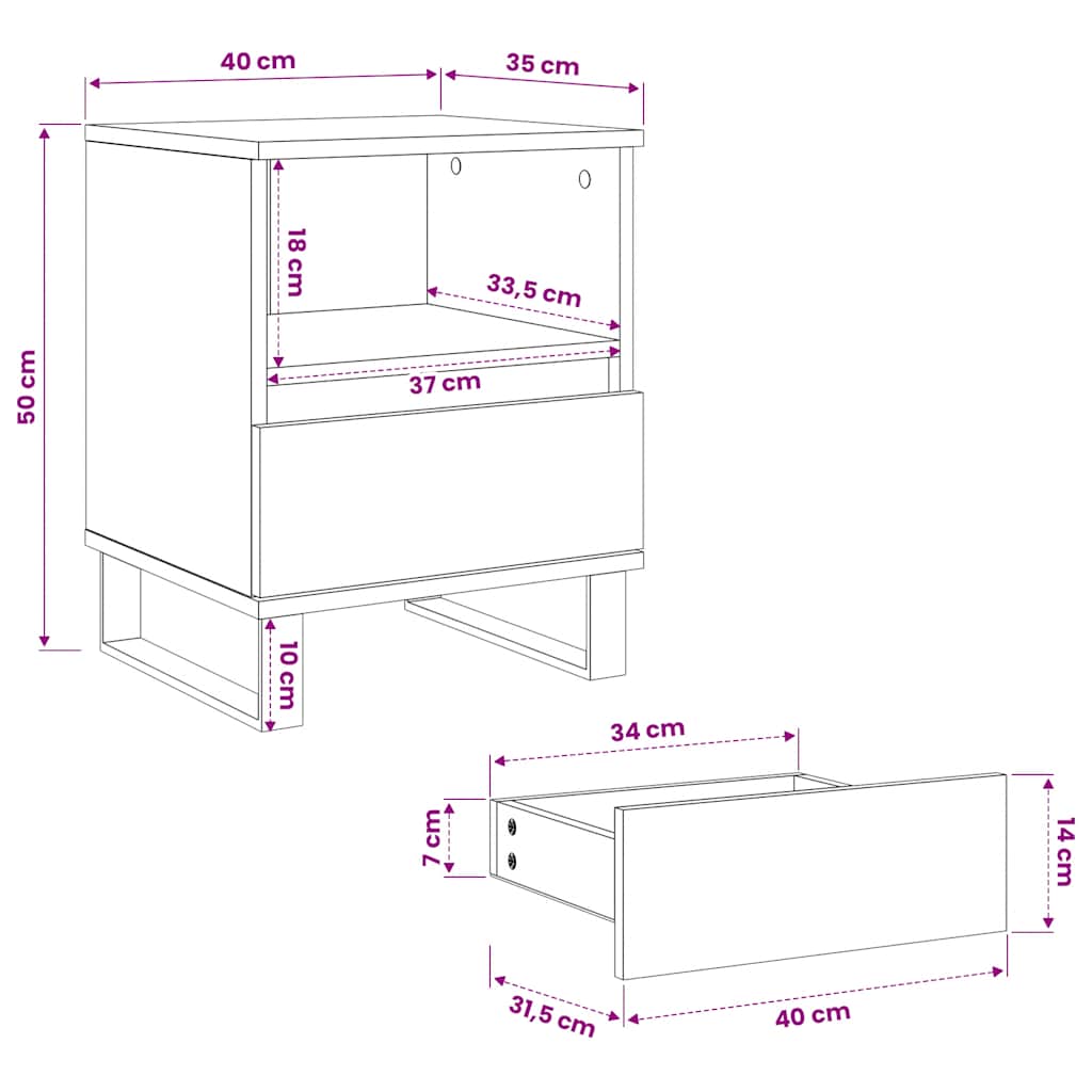 Tables de chevet 2 pcs gris béton 40x35x50 cm bois d’ingénierie - XIOS