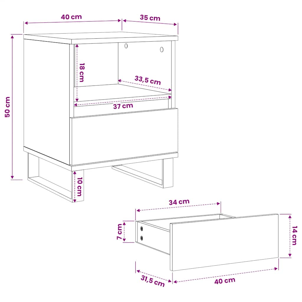 Tables de chevet 2 pcs sonoma gris 40x35x50 cm bois ingénierie - XIOS