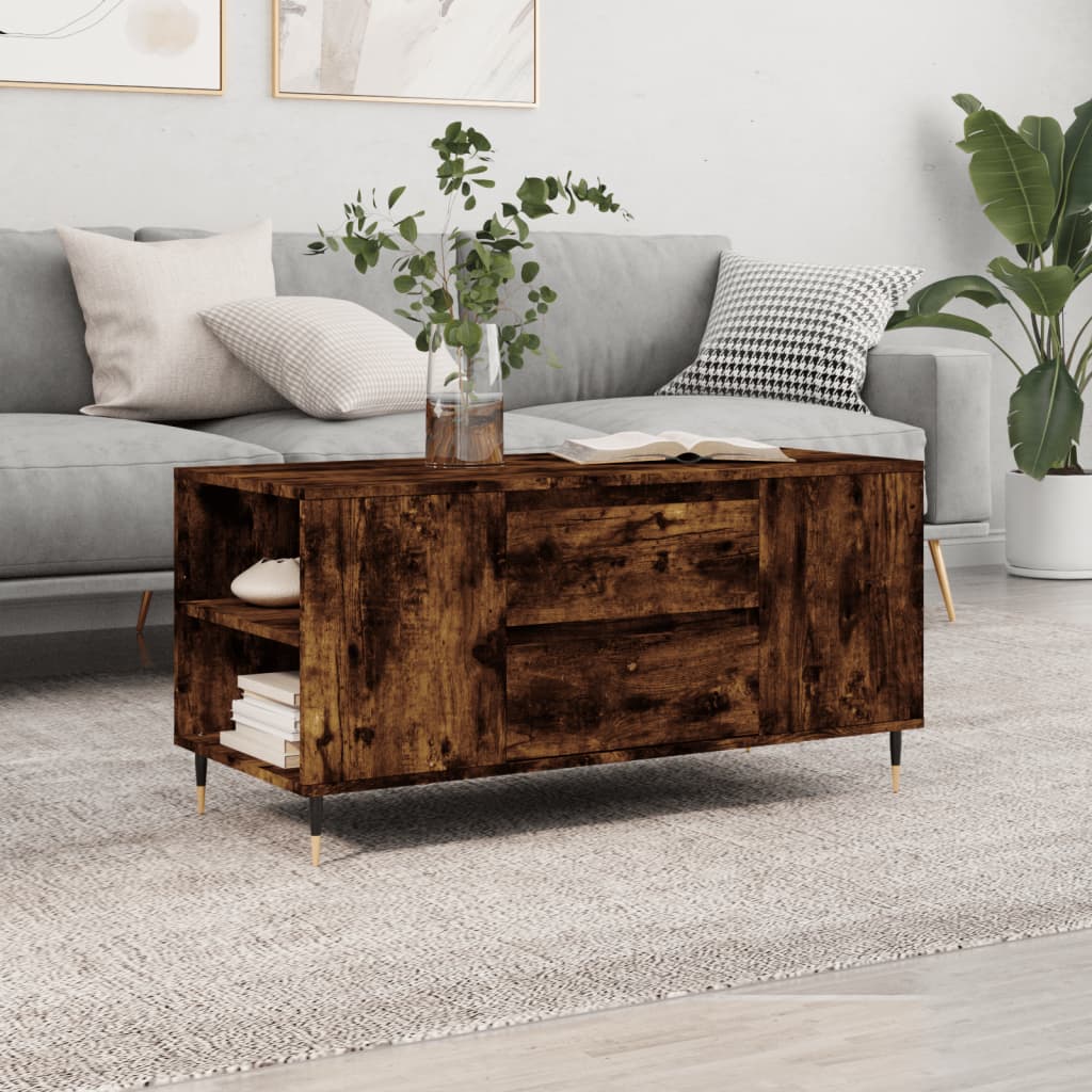 Table basse chêne fumé 102x44,5x50 cm bois d'ingénierie - XIOS