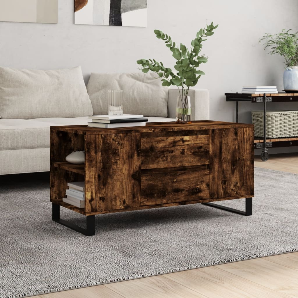 Table basse chêne fumé 102x44,5x50 cm bois d'ingénierie - XIOS