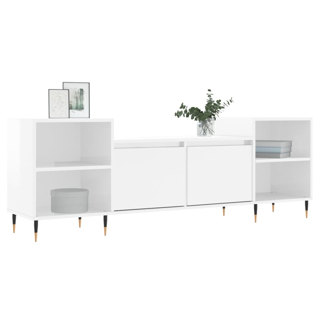 Meuble TV Blanc brillant 160x35x55 cm Bois d'ingénierie - XIOS