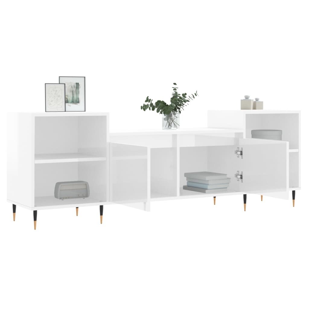 Meuble TV Blanc brillant 160x35x55 cm Bois d'ingénierie - XIOS