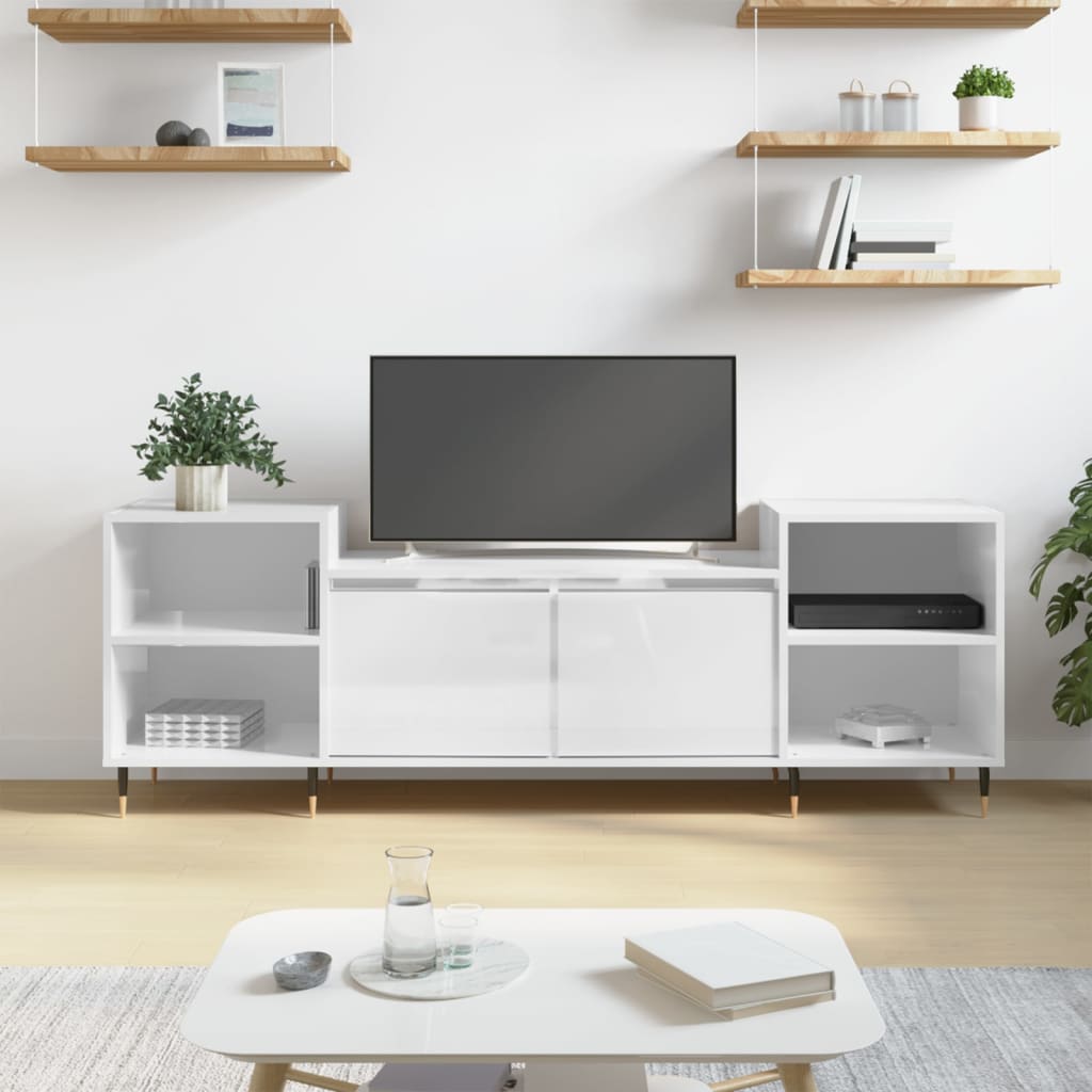 Meuble TV Blanc brillant 160x35x55 cm Bois d'ingénierie - XIOS