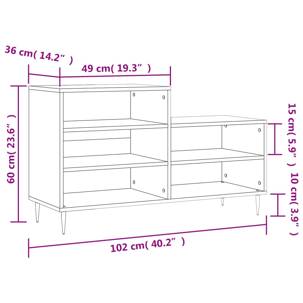 Armoire à chaussures Chêne sonoma 102x36x60cm Bois d'ingénierie - XIOS