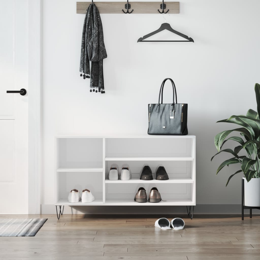 Armoire à chaussure Blanc brillant 102x36x60 cm Bois ingénierie - XIOS