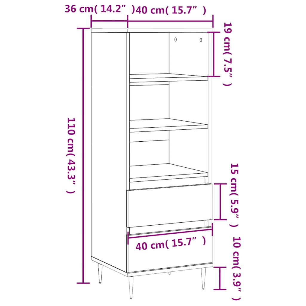 Buffet haut Gris béton 40x36x110 cm Bois d'ingénierie - XIOS