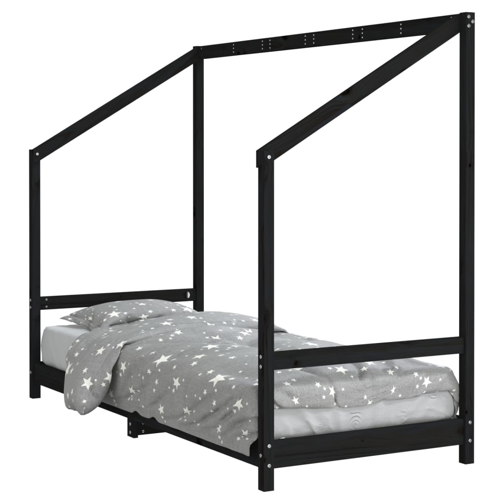 Cadre de lit pour enfants noir 80x200 cm bois de pin massif - XIOS