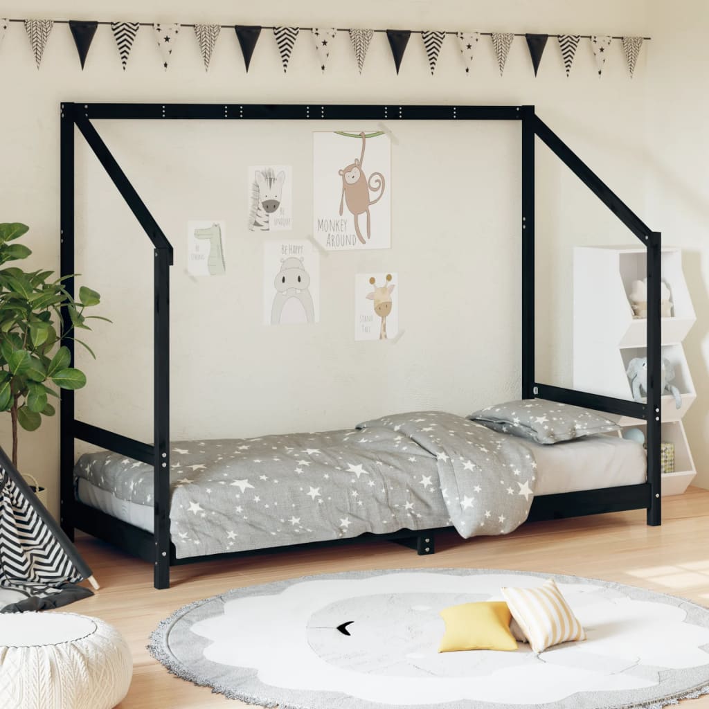 Cadre de lit pour enfants noir 80x200 cm bois de pin massif - XIOS