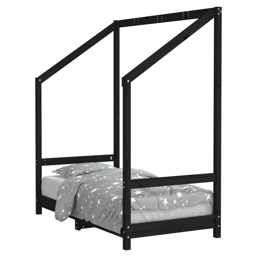 Cadre de lit pour enfant noir 70x140 cm bois de pin massif - XIOS