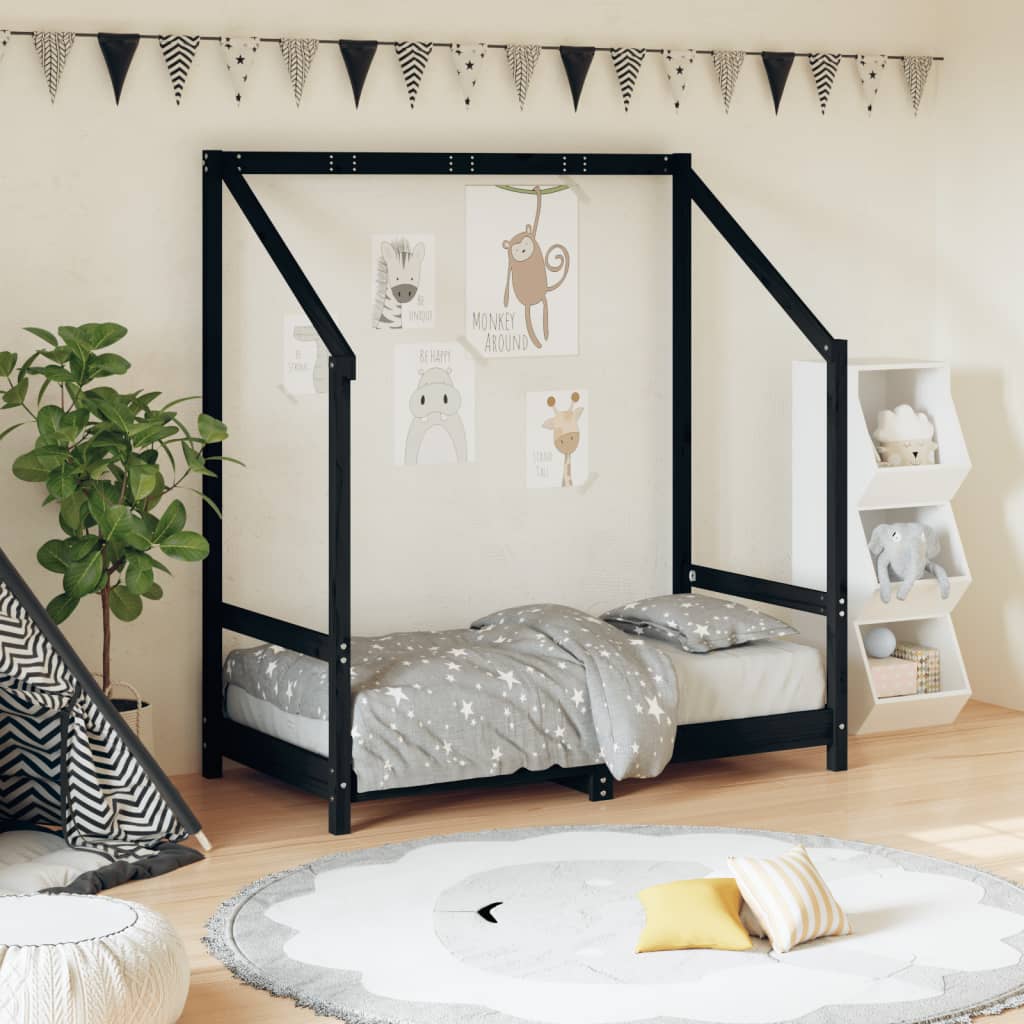 Cadre de lit pour enfant noir 70x140 cm bois de pin massif - XIOS