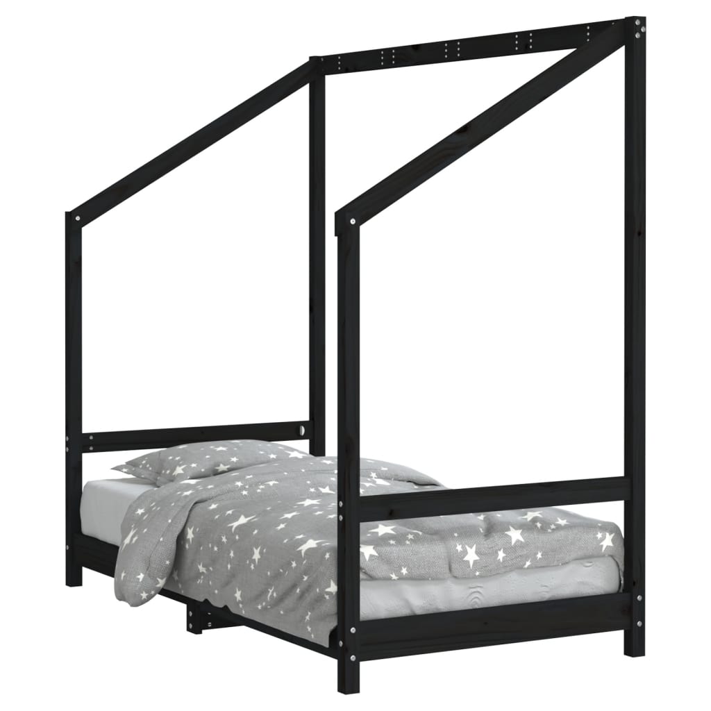 Cadre de lit pour enfant noir 80x160 cm bois de pin massif - XIOS