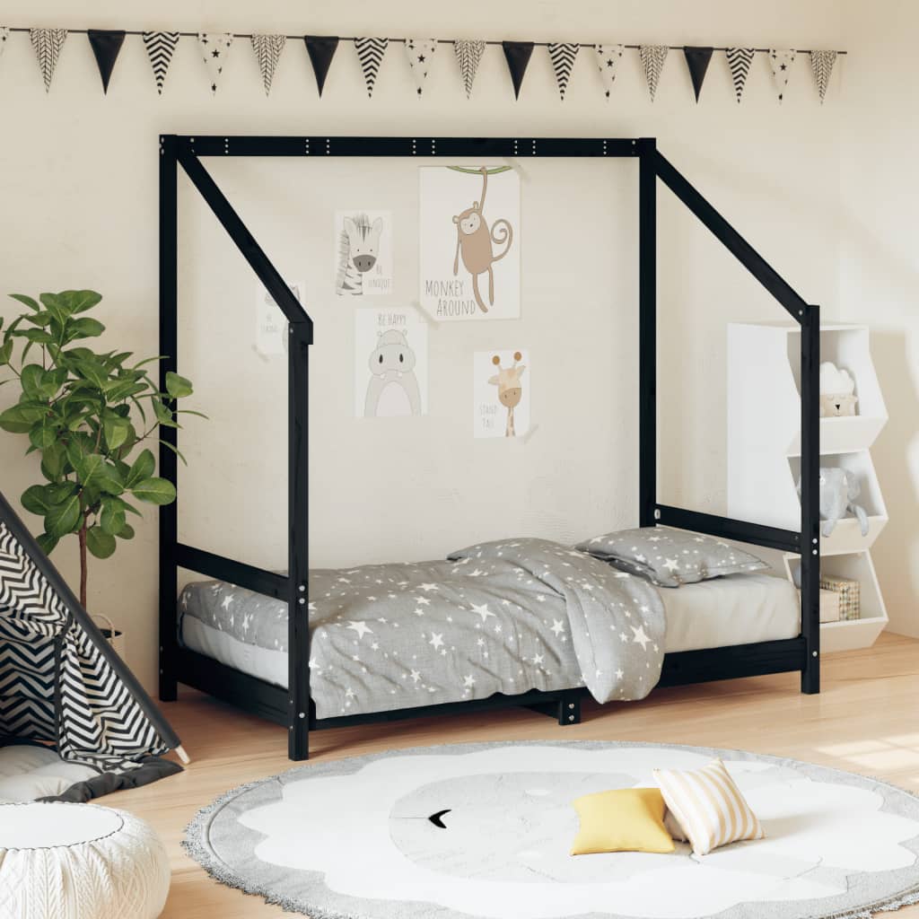 Cadre de lit pour enfant noir 80x160 cm bois de pin massif - XIOS