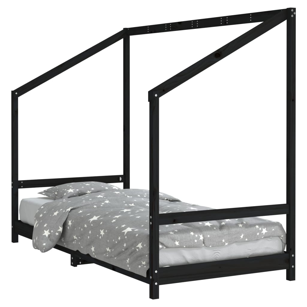 Cadre de lit pour enfants noir 90x190 cm bois de pin massif - XIOS