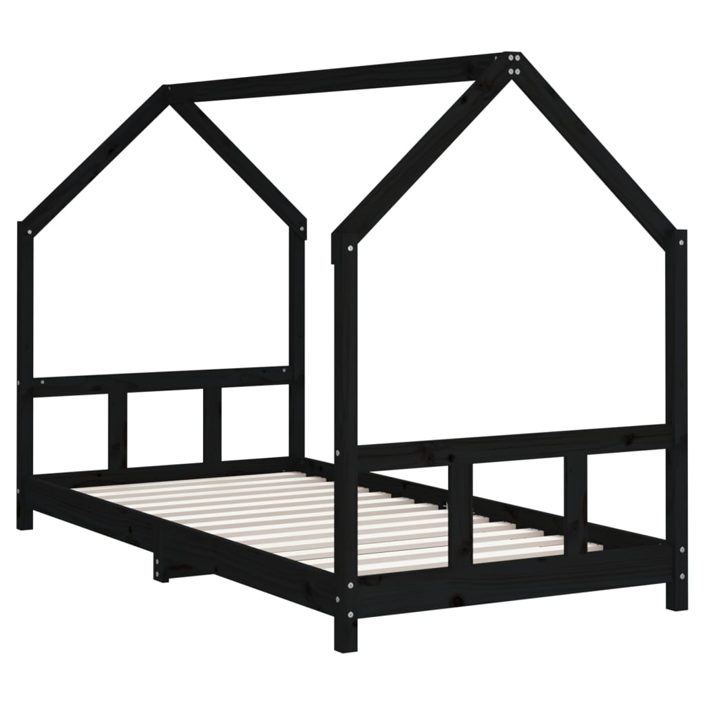 Cadre de lit pour enfants noir 90x190 cm bois de pin massif - XIOS