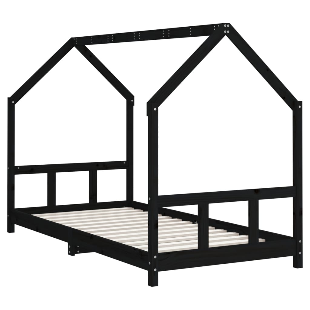 Cadre de lit pour enfants noir 90x190 cm bois de pin massif - XIOS
