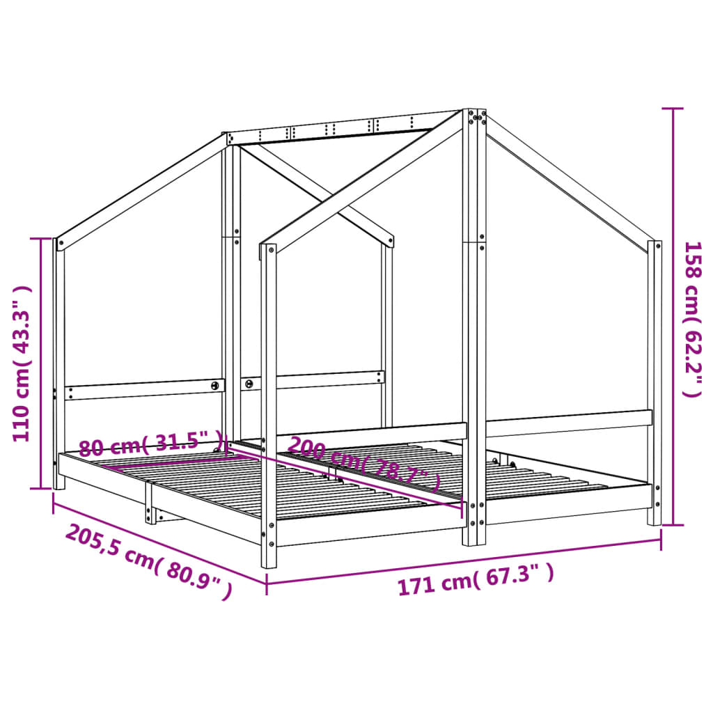 Cadre de lit pour enfants 2x(80x200) cm bois de pin massif - XIOS