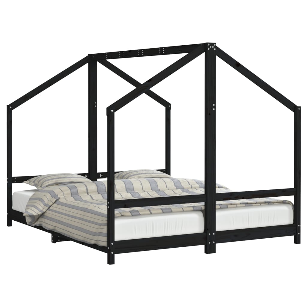 Cadre de lit pour enfants noir 2x(80x200) cm bois de pin massif Lits bébés et enfants vidaXL
