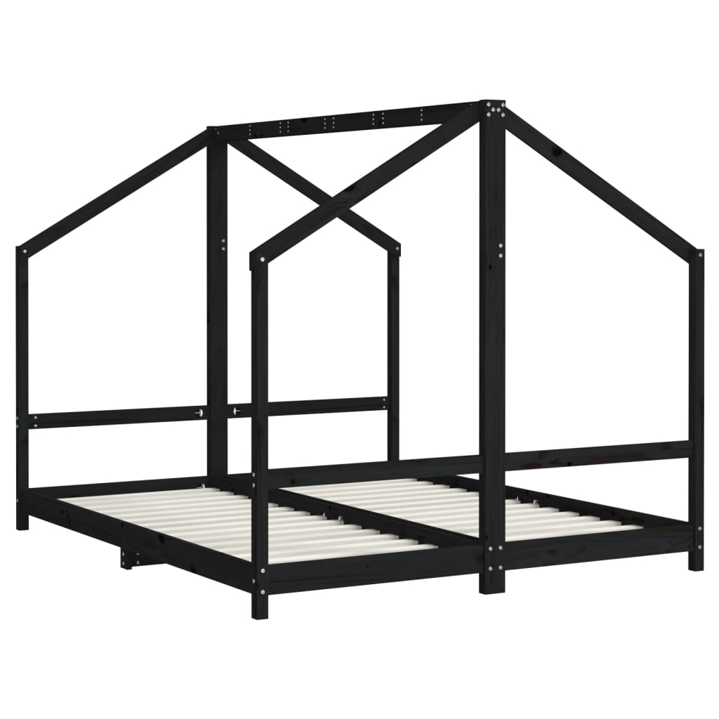 Cadre de lit pour enfants noir 2x(80x200) cm bois de pin massif - XIOS