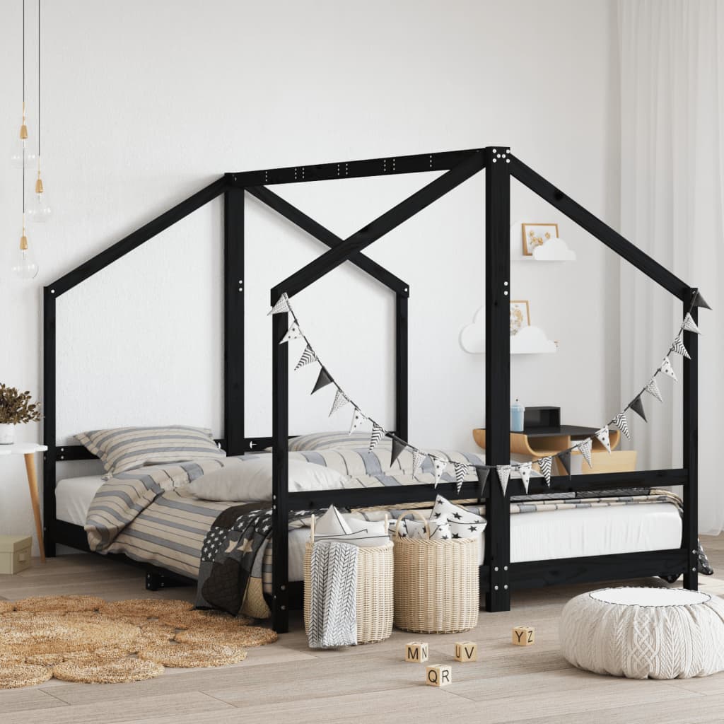 Cadre de lit pour enfants noir 2x(80x200) cm bois de pin massif Lits bébés et enfants vidaXL