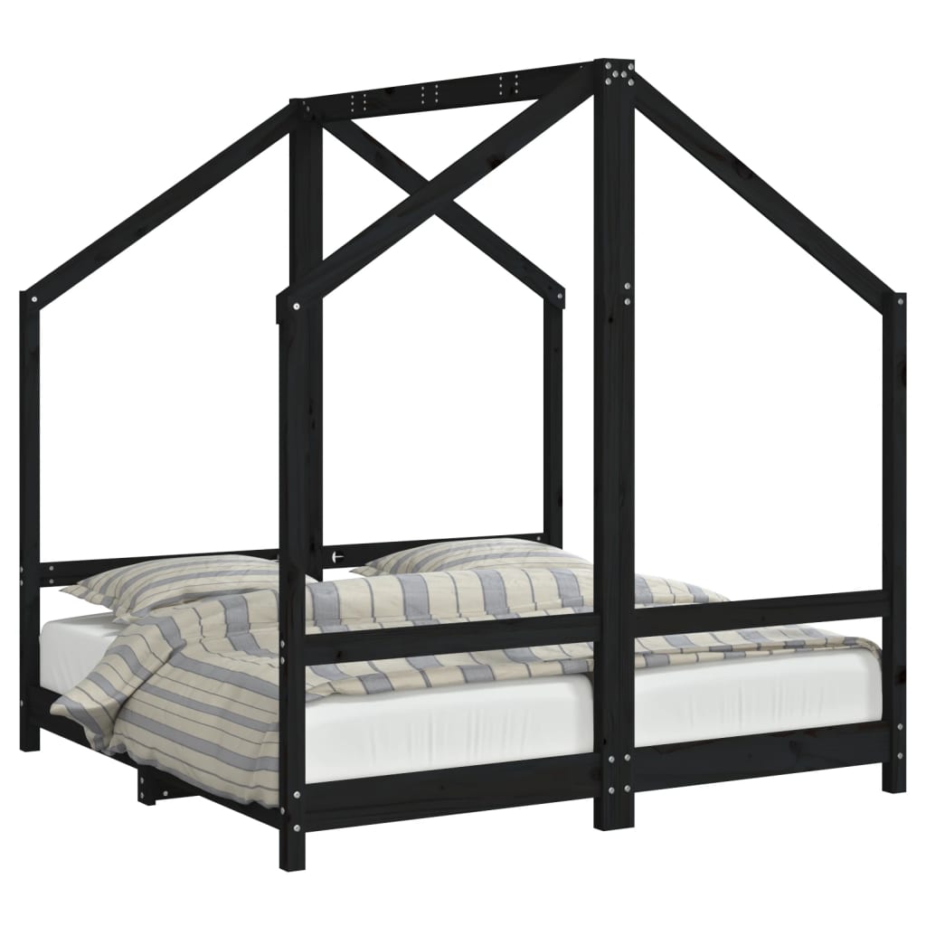 Cadre de lit pour enfant noir 2x(70x140) cm bois de pin massif - XIOS