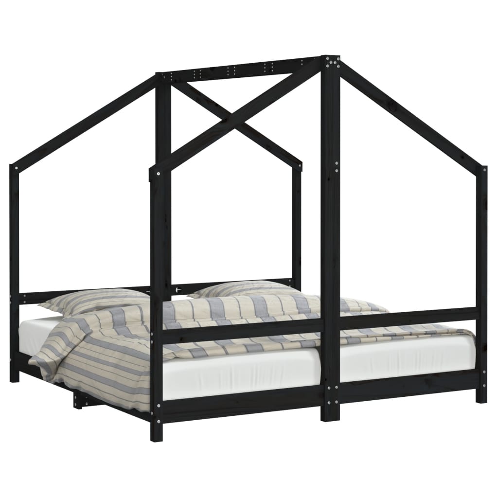Cadre de lit pour enfant noir 2x(80x160) cm bois de pin massif - XIOS