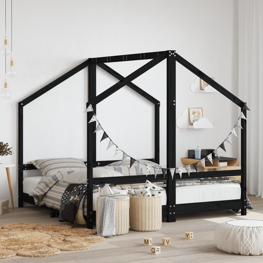 Cadre de lit pour enfant noir 2x(80x160) cm bois de pin massif - XIOS