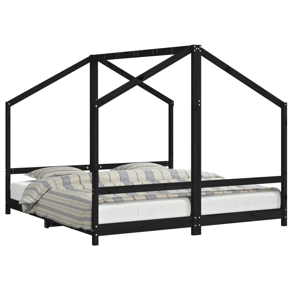 Cadre de lit pour enfants noir 2x(90x190) cm bois de pin massif - XIOS