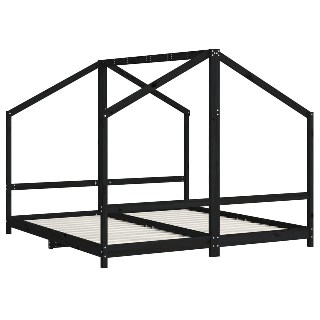 Cadre de lit pour enfants noir 2x(90x190) cm bois de pin massif - XIOS