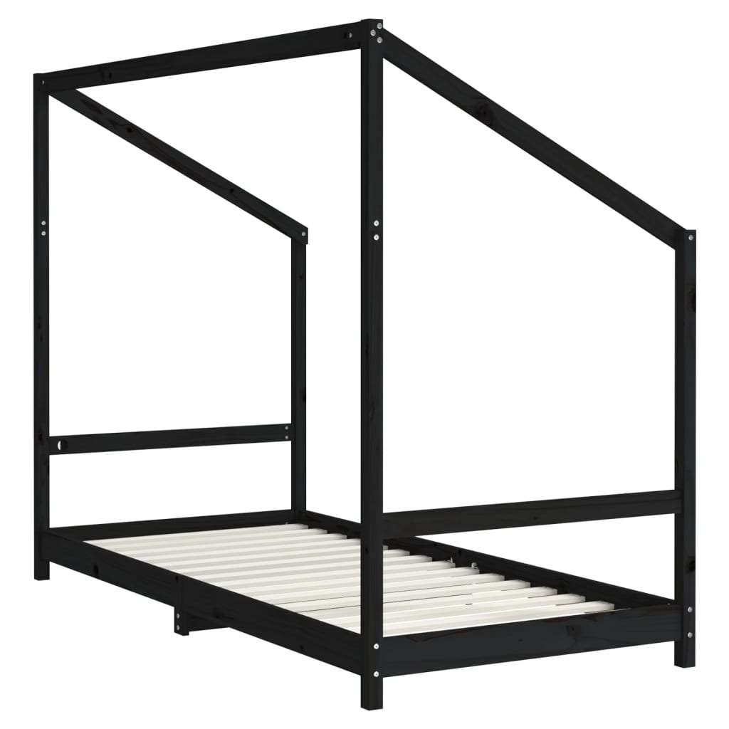 Cadre de lit pour enfants noir 2x(90x190) cm bois de pin massif - XIOS
