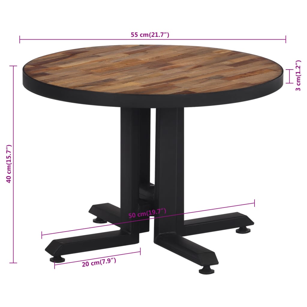 Table basse ronde Ø55x40 cm teck de récupération massif - XIOS