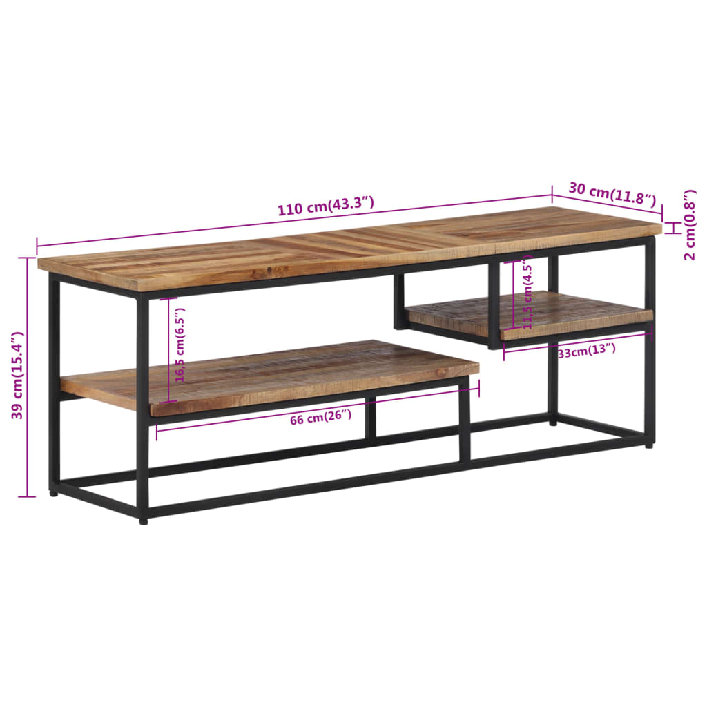 Meuble TV 110x30x39 cm teck massif récupéré - XIOS
