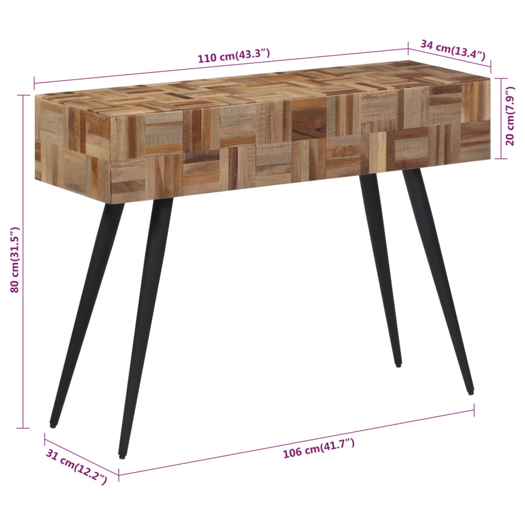 Table console 110x34x80 cm teck de récupération massif - XIOS