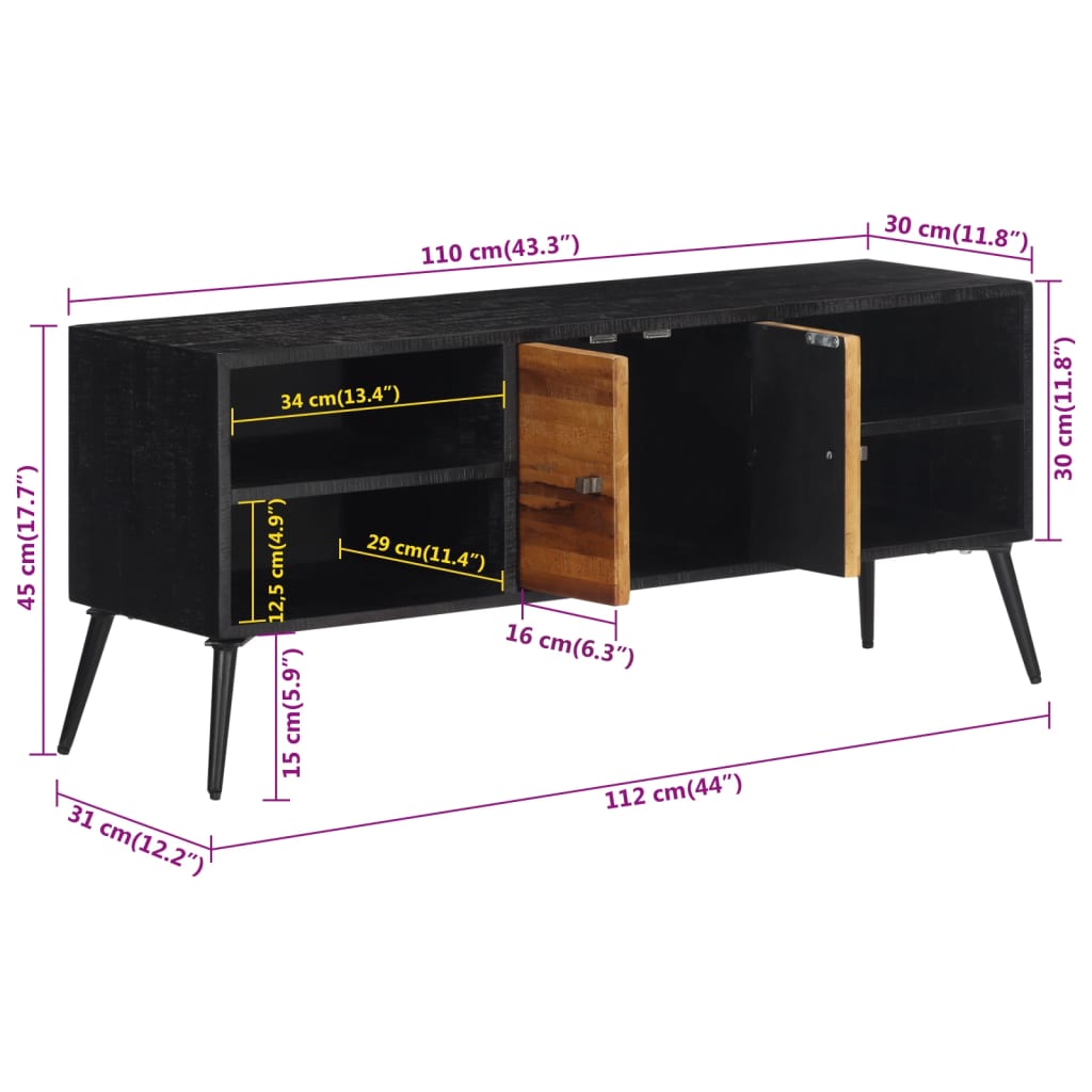 Meuble TV 112x31x45 cm teck massif récupéré - XIOS