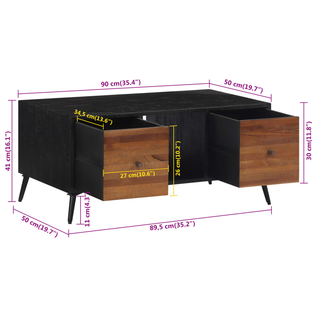 Table basse 90x50x41 cm teck de récupération massif - XIOS