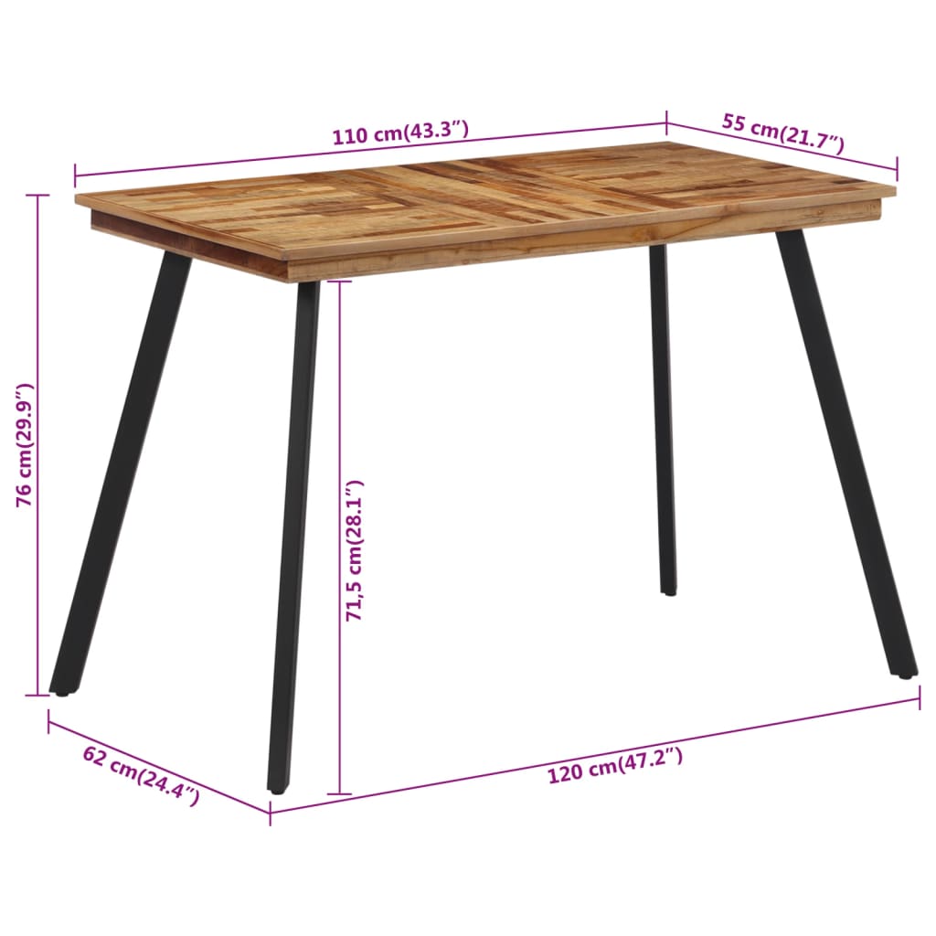 Table à manger 120x62x76 cm bois massif de teck - XIOS